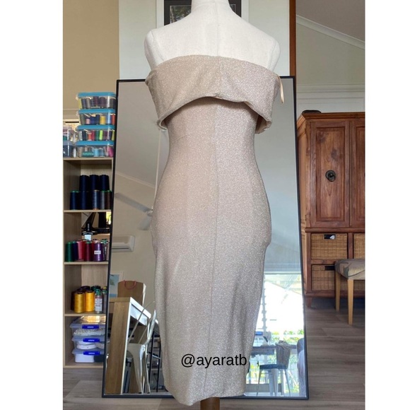 Meshki off shoulder champagne golden mini dress - Picture 2 of 4